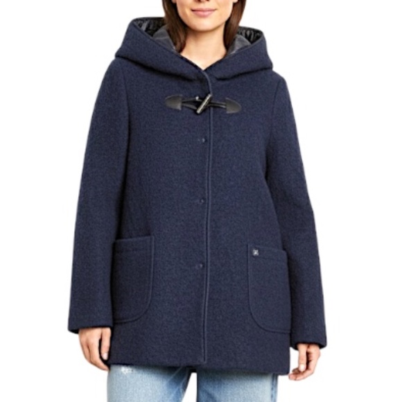 Le Petit Baigneur dark blue boiled wool blend hooded lined knit sweater coat 38 - Picture 1 of 16